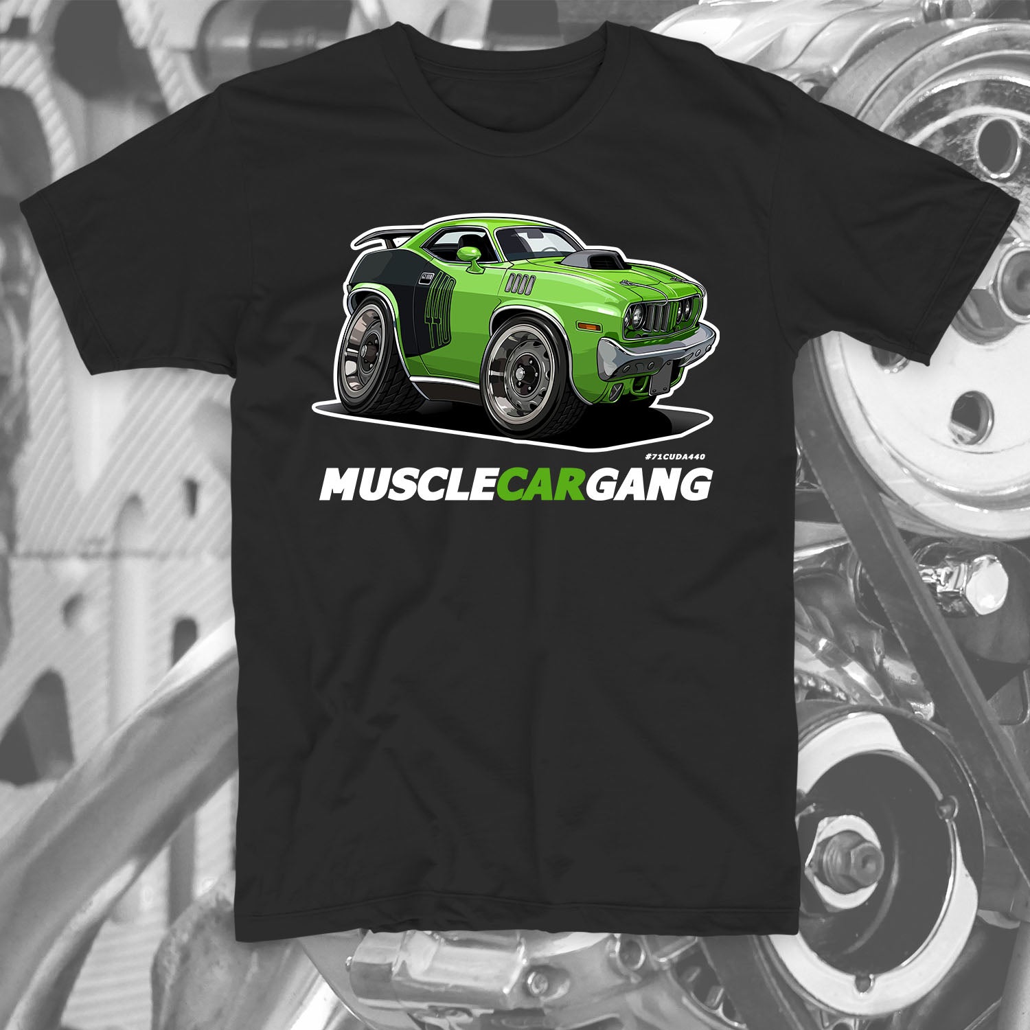 1971 Plymouth ‘CUDA 440-6 Pack Tee (Lime)